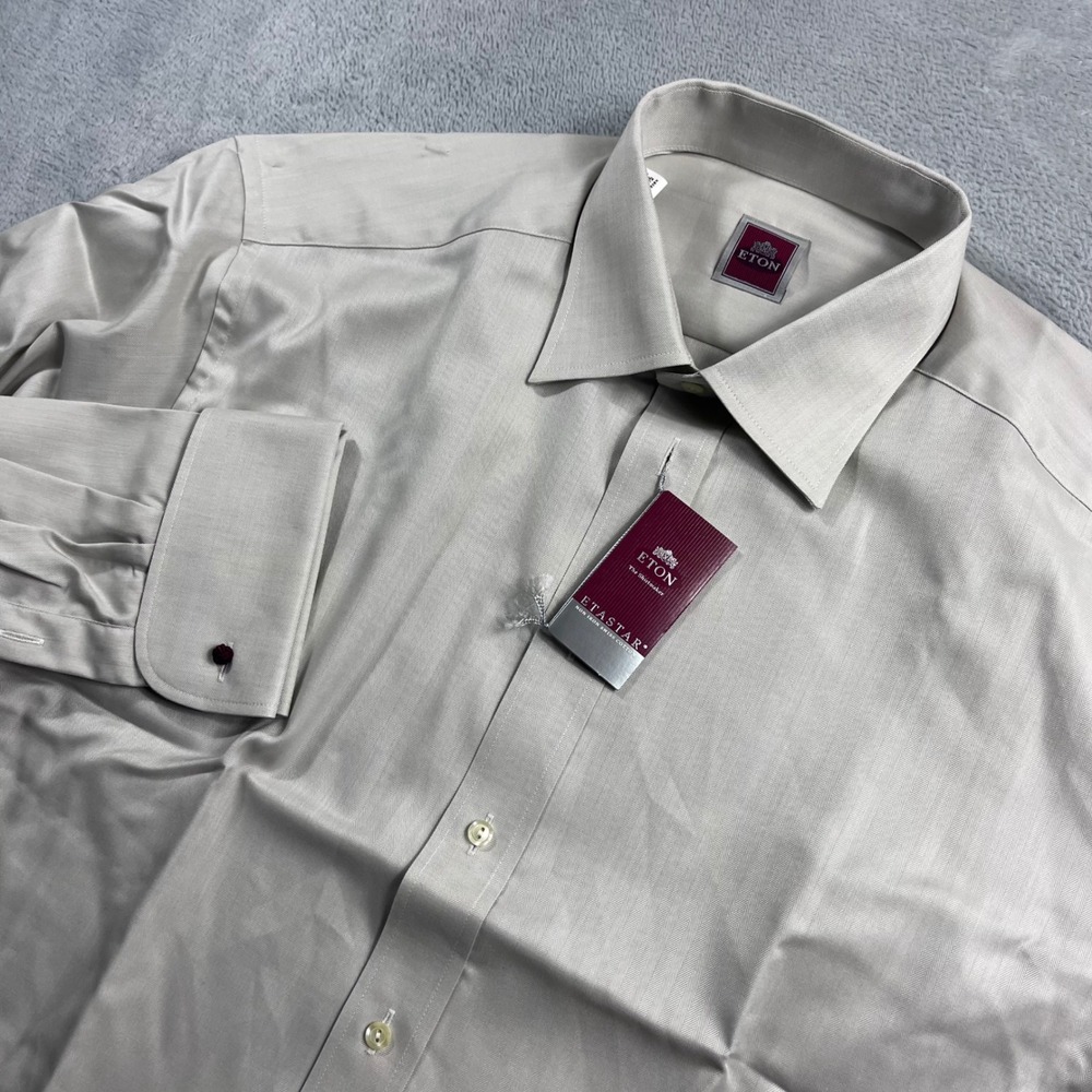 Eton Etastar Non-Iron Dress Shirt Champagne Herringbone French Cuff 16.5 42